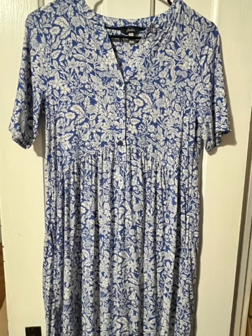 Joules Blue White Floral Button Front Dress Women's US 4 Cottagecore